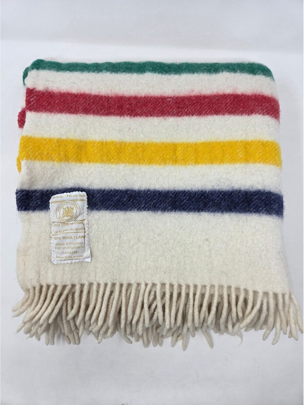 Vintage Hudson Bay Caribou Stripe 100% Wool Throw 36" x 54"